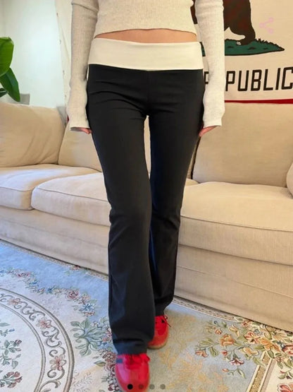 New Basic Black T-shirt Pants Sets Women O-neck Slim Tees+ Patchwork Yoga Sweatpants Solid Vintage Cotton Sport 2 Pieces Sets.