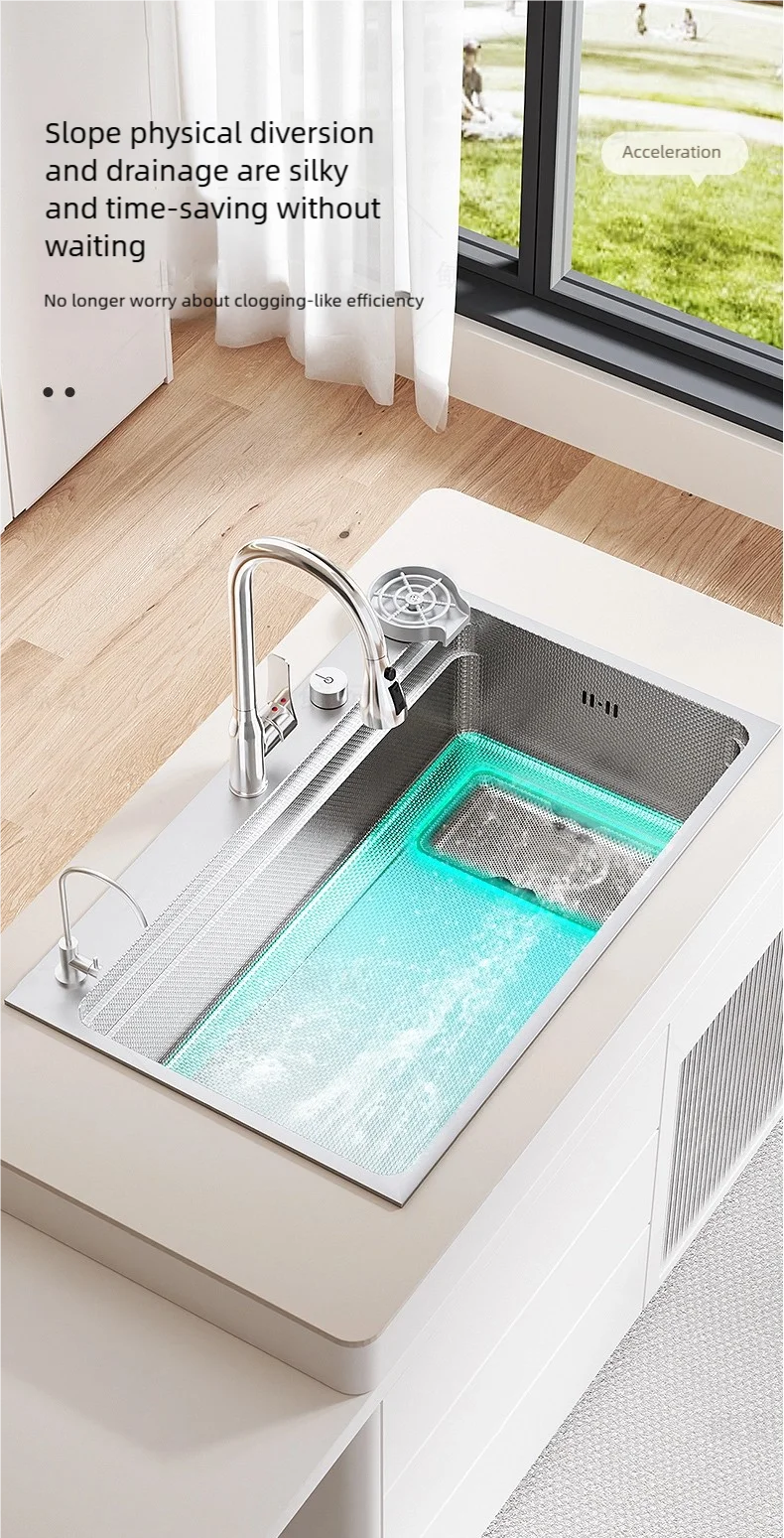 Household Rust Proof 304 Stainless Steel Kitchen Sink Handcrafted Thickened Undermount Wash Vegetable Basin Large Single Slot