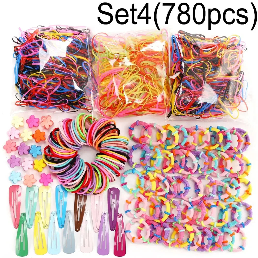 780pcs Girls Hair Accessories Cute Cartoon Hair Bands Bandeau Cheveux Scrunchies Korean Elastic Hairband Kids Rubber Bands Gift.