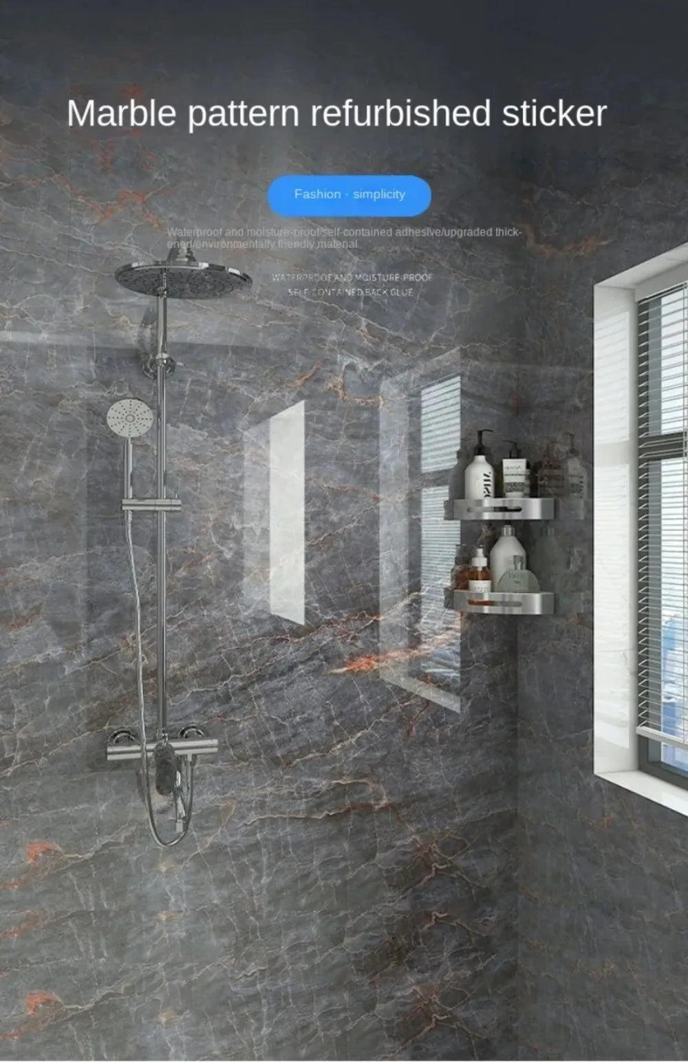 80CM Marble Self Adhesive Waterproof Wallpaper for Bathroom Wall Deocr Kitchen Oil Proof Mould-Proof Wall Stickers Home Decor