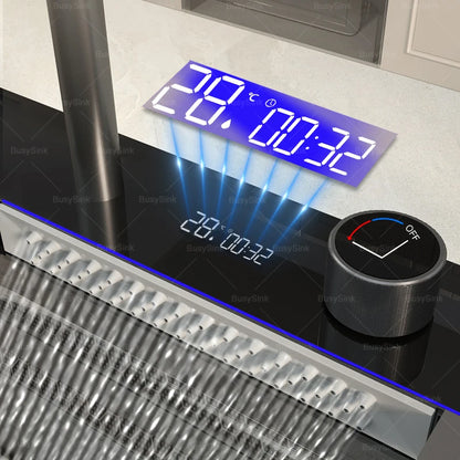 Stainless Steel Kitchen Sink With Waterfall Cup Washer Knife Rack Embossed Extra Large Single Slot Apartment Left Side Drainage