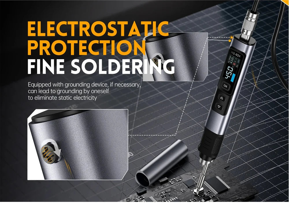 FNIRSI HS 02 Smart Soldering Iron Automatic Sleep 100-450℃ Temperature Rapid Heating PCB Soldering Station Portable Toolbox Kit.