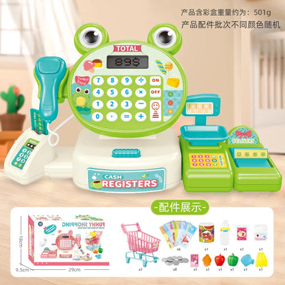 Children's Play Home Simulation Supermarket Cashier Cartoon Frog Shopping Computer with Sound Effects Girl Toys.