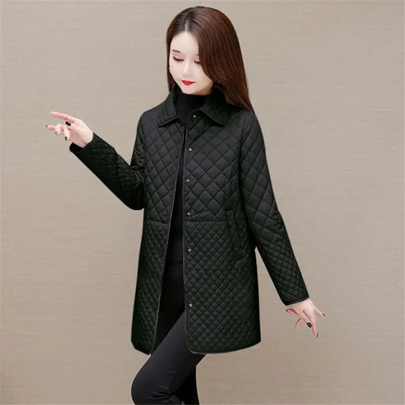 Herbst Winter Frauen Midi Plaid Stepp Mäntel Mode Weibliche Koreanische Kleidung Neue Feste Beiläufige Verdicken Warme Langarm Jacken