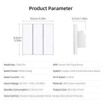 AVATTO Tuya WiFi/ZigBee EU Smart Licht Schalter 1/2/3/4Gang Taste Schalter mit Umgebungs Licht Funktioniert mit Alexa Google Home Alice.