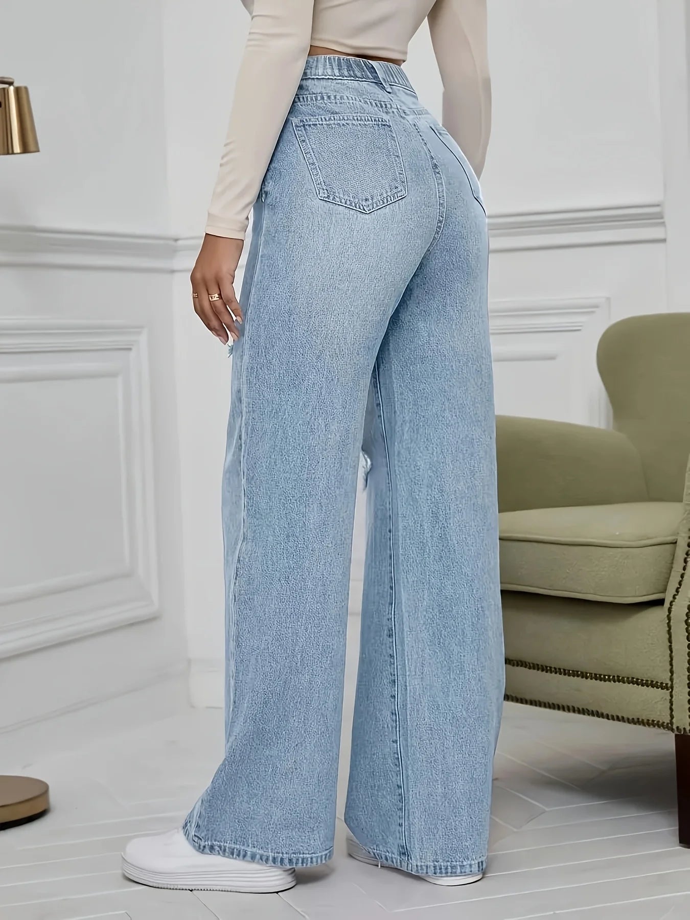 Plus size women's jeans fashion stretch ripped trousers j classic five-pocket cut jeans.