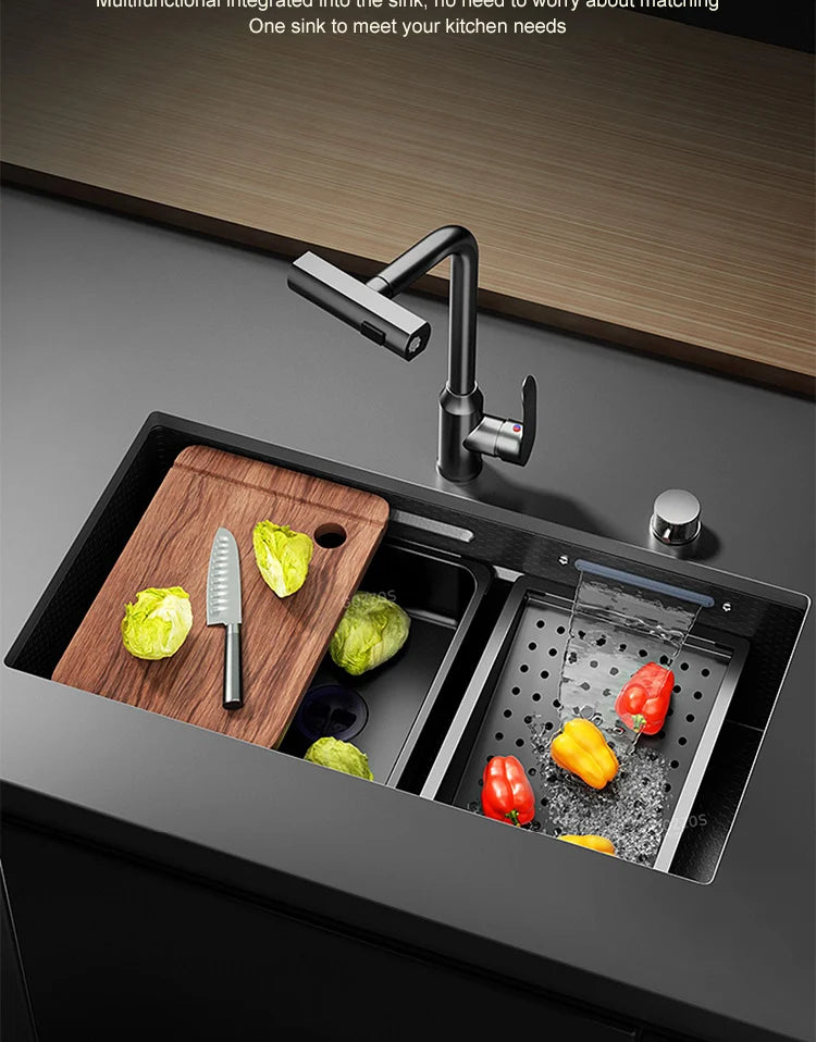 Waterfall Sink Large Single Slot Stainless Steel Kitchen Sink Embossed Washbasin Under The Basin Installation For Kitchen
