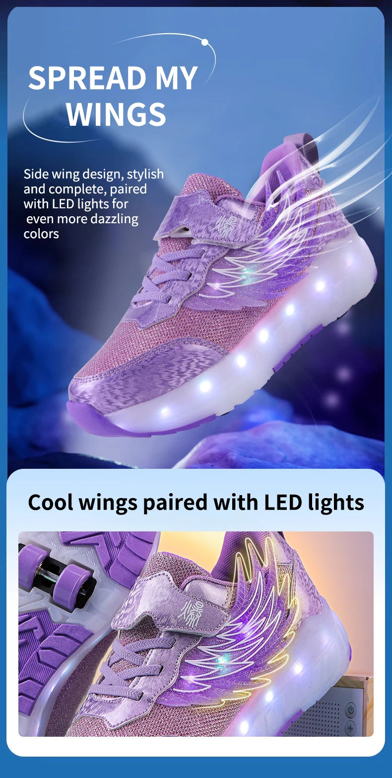 Boys Girls Roller Shoes LED Light Up USB Charging Children Roller Skate Casual Skateboarding Shoes Sports Shoes Kids Sneakers.