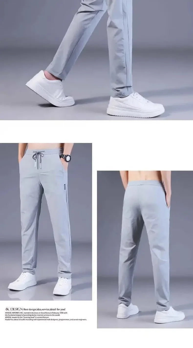 Sommer Dünne Casual Sport Eis Seide Gerade Bein Hosen Schnell Trocknend Lose Fit Große Größe Elastische Tragbare Lange Hosen für Männer.