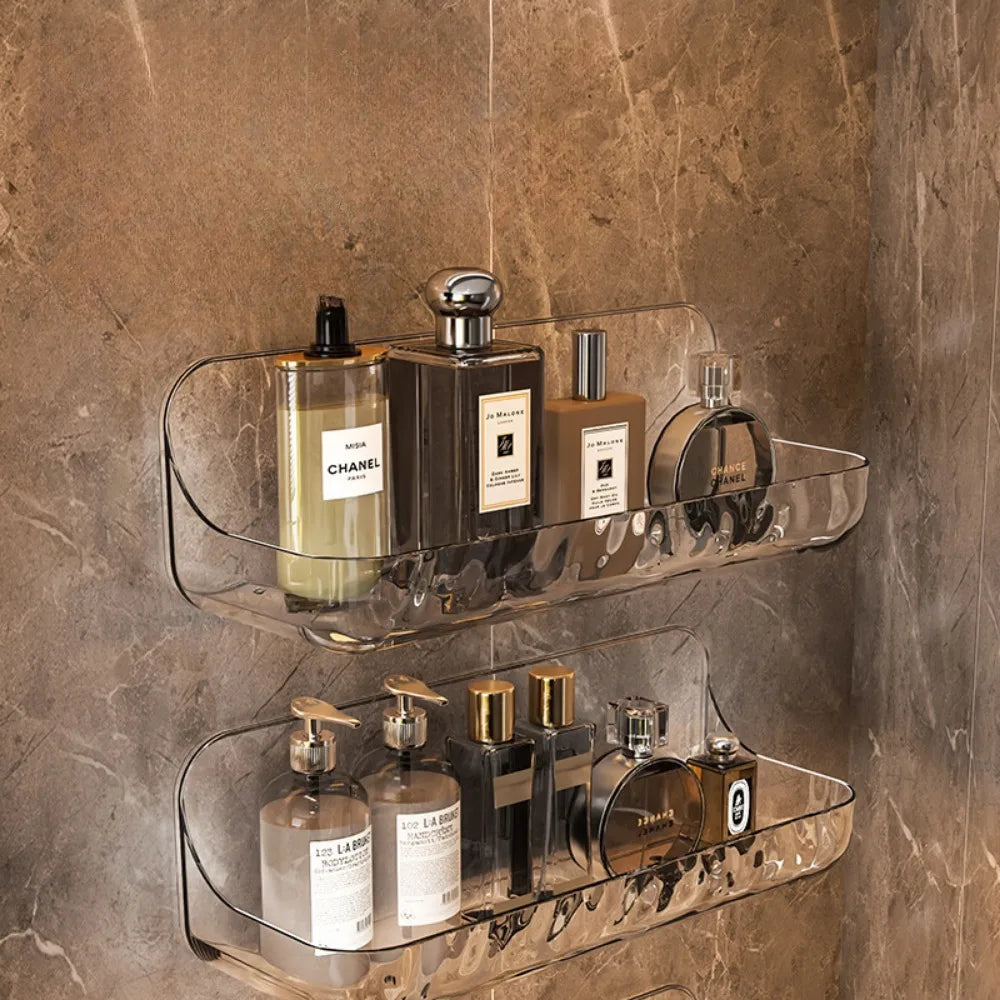 Kein Bohren, Acryl-Badezimmerregal, Wandmontage, Dusch-Organizer für Shampoo, Kosmetik, platzsparendes WC-Aufbewahrungsregal, Eckregal