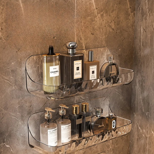 Kein Bohren, Acryl-Badezimmerregal, Wandmontage, Dusch-Organizer für Shampoo, Kosmetik, platzsparendes WC-Aufbewahrungsregal, Eckregal