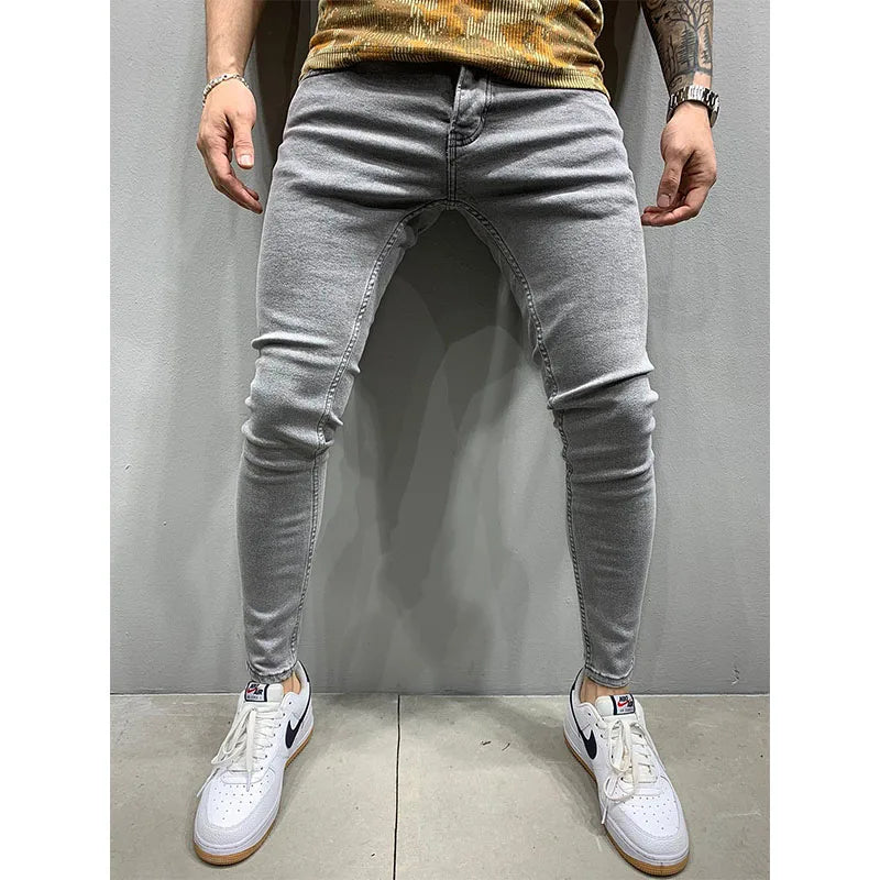 New Style of Denim Men's Jeans Cross-border Ins Trendy Black Slim High Waist Denim Pants Men.