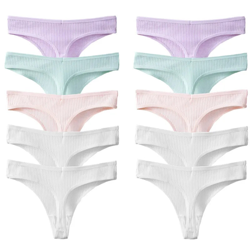 TrowBridge 10PCS/Set Women's Panties Cotton Striped Underwear Sexy Sports Thongs Lingerie Soft Comfortable G-Strings Hot T-Backs