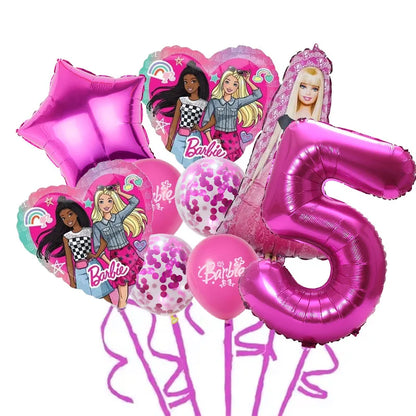 9 Stück Barbie Geburtstag Party Dekor Barbie Aluminiumfolie Ballon 32 Zoll Pink Zahlenballon Mädchen Pink Party Dekor Supplie.