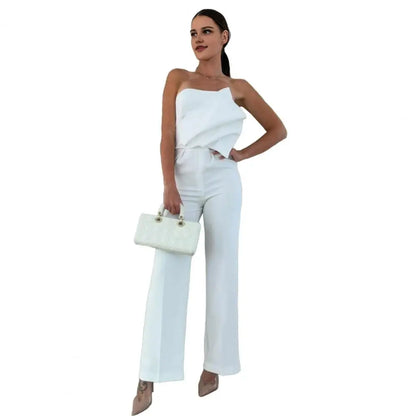 Soft Breathable Jumpsuit Elegant Women's Strapless Jumpsuit Stylish Off Shoulder Romper with High Waist Wide Leg Chic for Women.