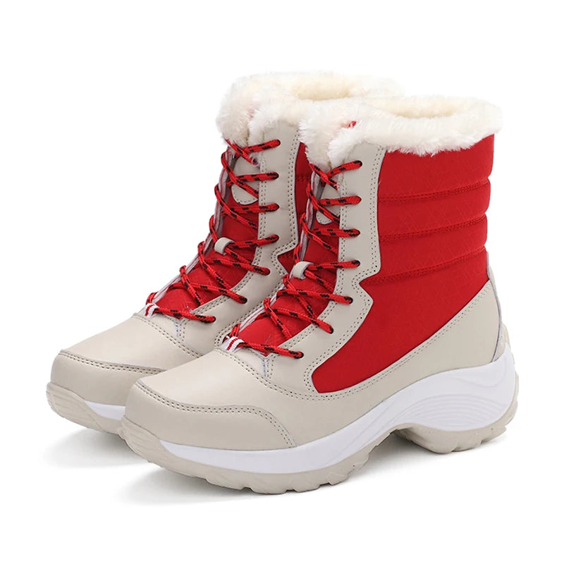 Snow Boots Woman Flat Woman Shoes Lace Up Women Shoes Solid Ankle Boots Warm Lightweight Women's Winter Boots Botas Mujer