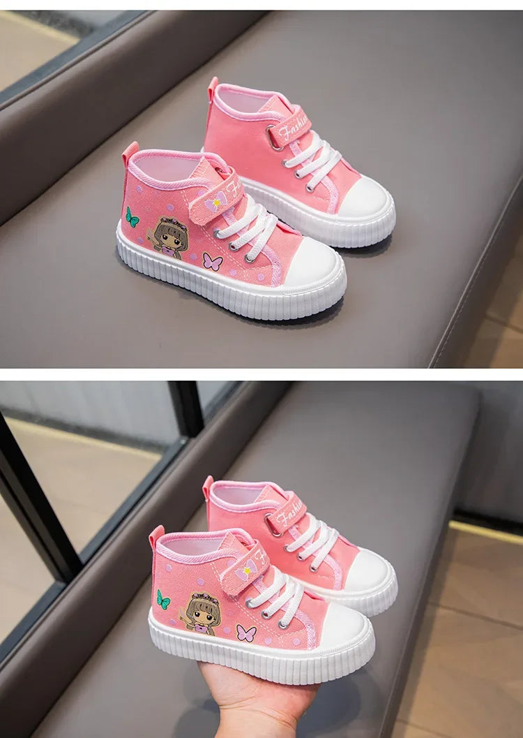Children High top Canvas Sports Shoes Girls Lightweight Running Board Shoes New Kids Soft Bottom Non Slip Breathable Sneakers.