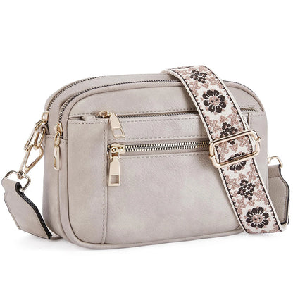 Stylish Wide Strap Shoulder Bag Women's Multiple Pockets Faux Leather Crossbody Bags Adjustable Strap  Travel Handbag Purse.