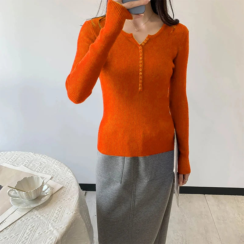 2026 frühling Herbst Grundlegende Pullover Gestrickte Frauen Pullover Taste Oansatz Pullover Weibliche Pullover Schlank Solide Bold Streifen Tops