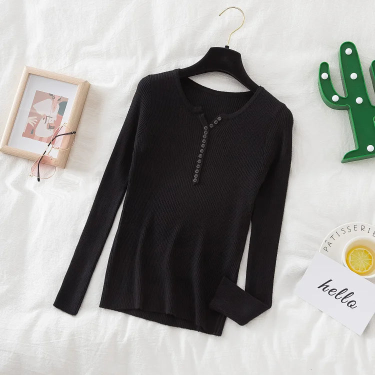 2026 weibliche Casual Tops Pullover Frauen Herbst Winter Gestrickte Dünne Pullover Feste Taste Volle Hülse V-ausschnitt Pullover.