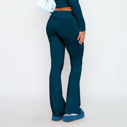 Damenmode, einfarbig, schmale Passform, schmale Reverse-Taille, niedrige Taille, elastische Taille, Schlaghose, Hose für Damen, Damenhose 2024