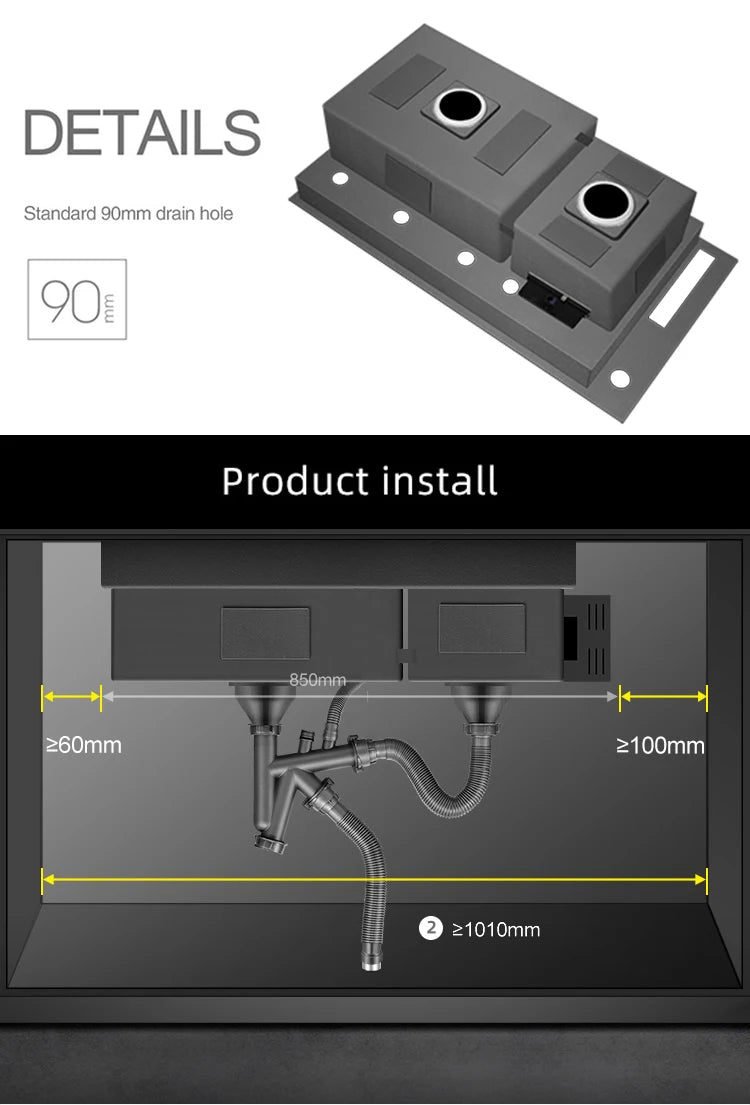 ASRAS Hidden Double Sinks Smart Purifying Kitchen Island Sinks Flip Cover Hidden 4mm Thickness Handmade kitchen Sinks