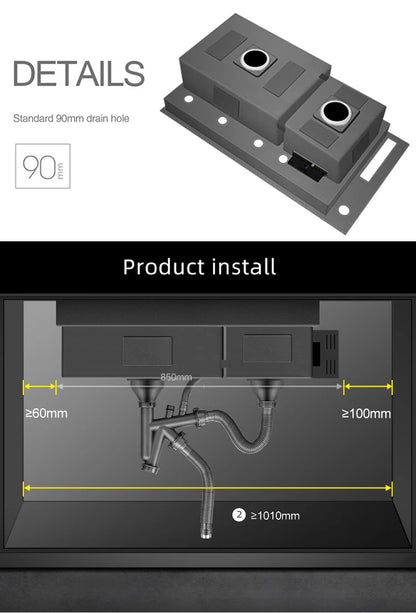 ASRAS Hidden Double Sinks Smart Purifying Kitchen Island Sinks Flip Cover Hidden 4mm Thickness Handmade kitchen Sinks