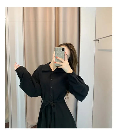 Hebenopis Damen Langes Kleid 2025, Frühling und Herbst, neues, tailliertes, schlankmachendes, elegantes schwarzes Kleid, Kleidung, schmale Passform für Damen.