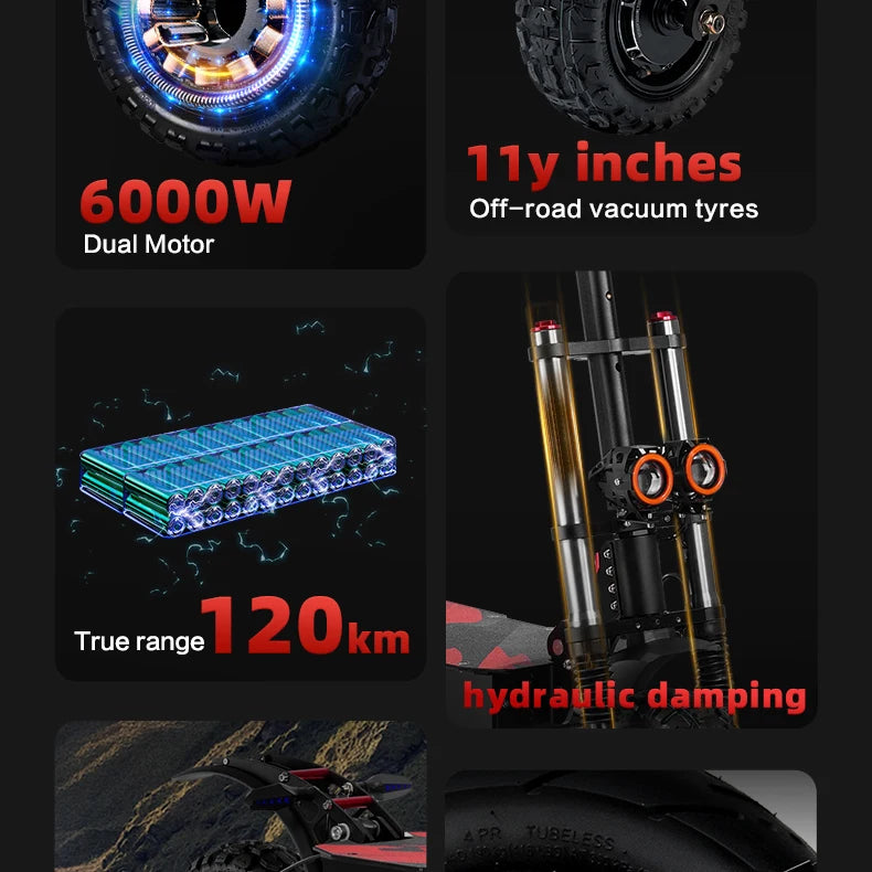 BOYUEDA S3 -11E-Scooter 6000 W Double Motor 60V 38Ah Off-road Scooters Electric 11 -Inch City Folding Electric Scooter.