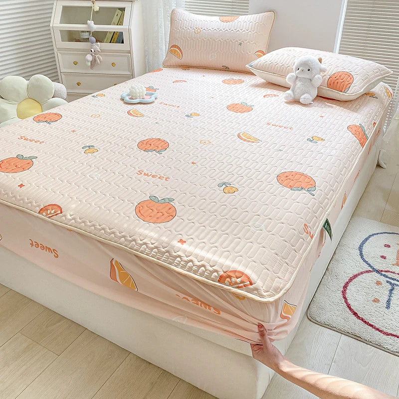 High Quilt Thicken Latex Cooling Mattress Cover Summer Cool Down Soft Bed Mat and Pillowcase Machine Washable Cold Feel Bed Pad