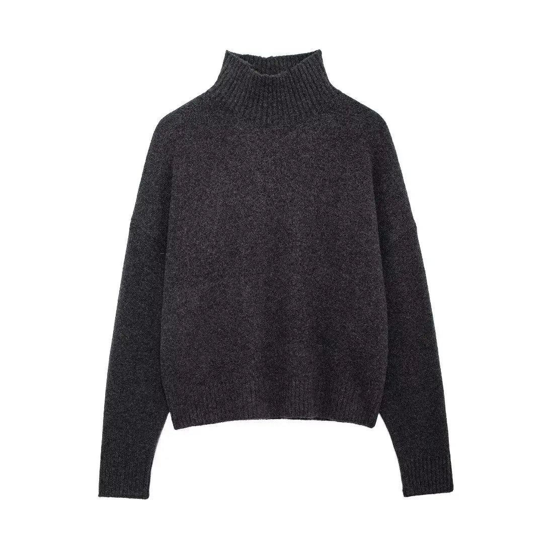 Women's Knitted Sweater Round Neck Long Sleeve Solid Color Autumn New Warm Sweater.