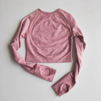 Seamless Shirts Crop Top Long Sleeves Shirts for Women Sports Fitness Gym Clothing Workout Tops Sports Shirts.