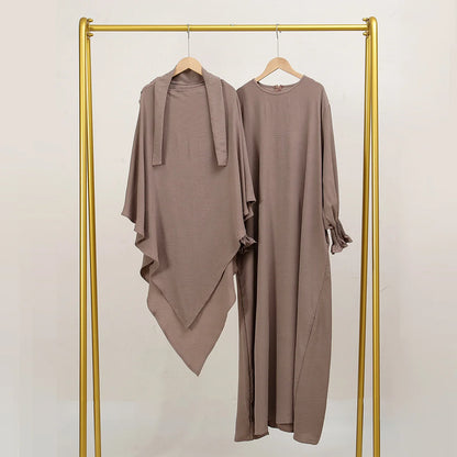 Two Piece Jilbab Prayer Set Abaya for Woman Batwing Hijab Dress Muslim Kimono Kaftan Robe Long Khimar Islam Cloth Jilbab Ramadan.