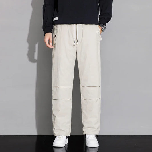 2025 Men's New, Lace-Up Elastic Waist Warm, Tooling, Outdoor Down Pants.