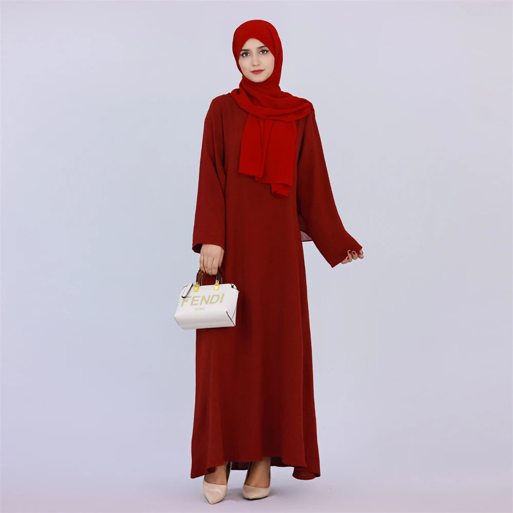 Ramadan Eid Solid Linen Dubai Abaya Turkey Islam Muslim Modest Dress Kaftan Prayer Clothes For Women Kebaya Robe Femme Musulmane.
