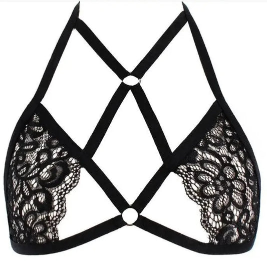 ‌Euro Fashion Lace Lingerie Set: Straps Halter Bra & Sexy Bralette‌.