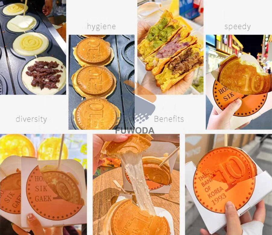 4pcs Non-stick Coating Gold Coin Waffle Machine Korean 10 Won Gold Coin Waffle Maker Machine 3000W Round Coin Cake Machine