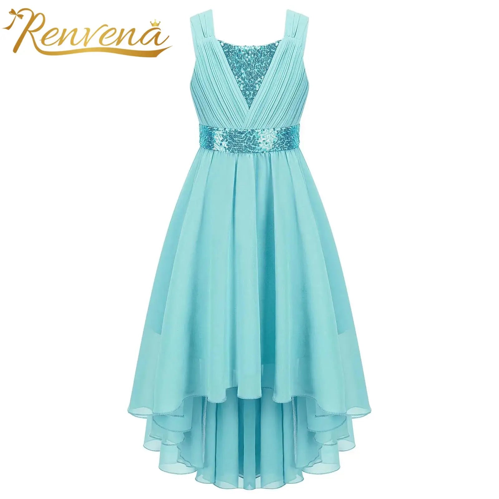 Kinder Blumenmädchenkleid Ärmellos Pailletten Hi-Low-Saum Abendkleid Elegantes Chiffon Prinzessin Geburtstag Formales Hochzeitskleid.