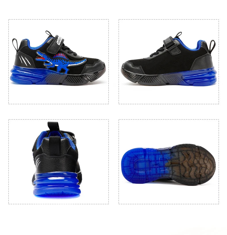 EXDINO Dinosaur Little Kids Spring Autumn LED Light Up Shoes Children Spinosaurus Boys Glowing Casual Sports Sneakers Non-slip