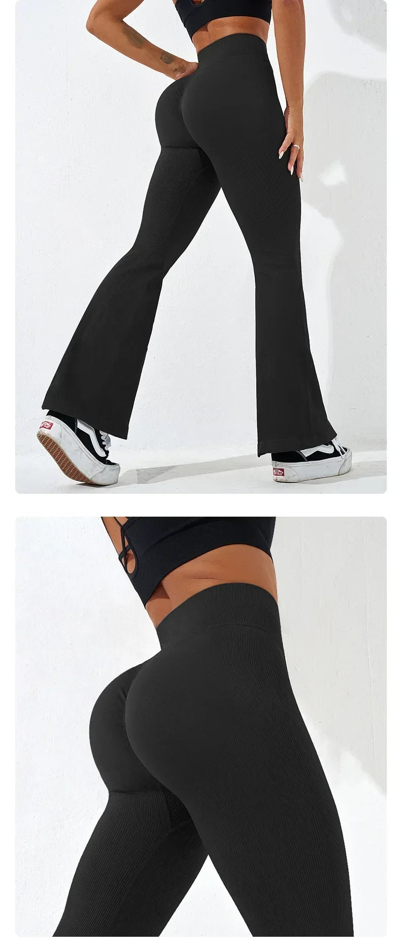 Sexy Slim Flared Pants Cross Waist Legging Women Seamless Gym Running Cycling Knit Yoga Stretch Butt Lift High Waist Pants.