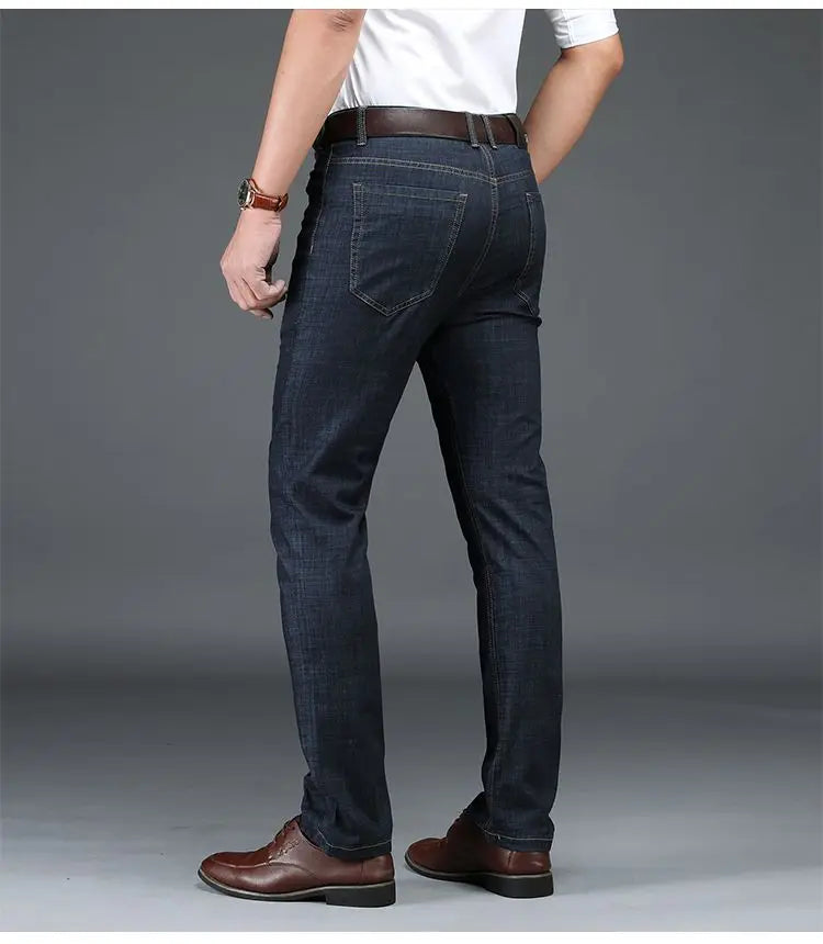 Classic Straight Men's Jeans Fitted Comfortable Elastic Business Casual Denim Pants Korean Fashion  Autumn Casual Trousers