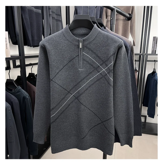 Men's New Thickened Turtleneck Knitwear Autumn Winter New Zipper Solid Color Sweater Middle Aged Warm Knit Top.