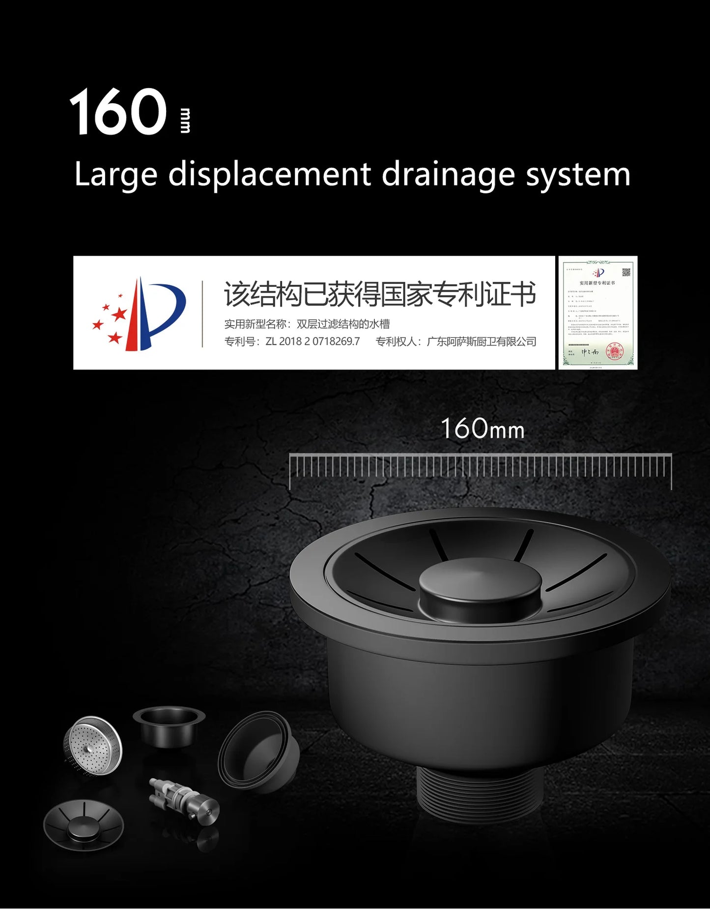 ASRAS large kitchen stainless steel nano sink with built-in waterfall faucet and large drainage outlet design