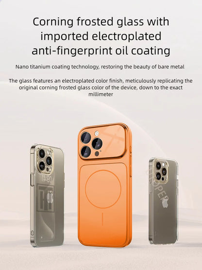 Official Orange Magsafe Magnetic Glass Phone Case for iPhone 17 Air 16 15 14 13 Pro Max Hard Shockproof Protect Matte Cover.