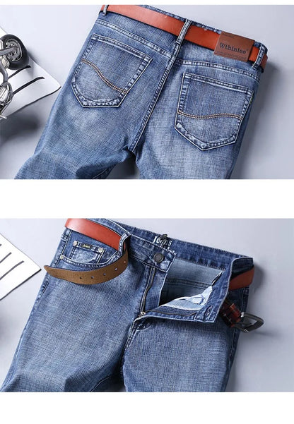 Male  All-match Brand Trousers Four Season Men's High Quality Jeans  Business Casual High Waist Denim Pants Simplicity Cool