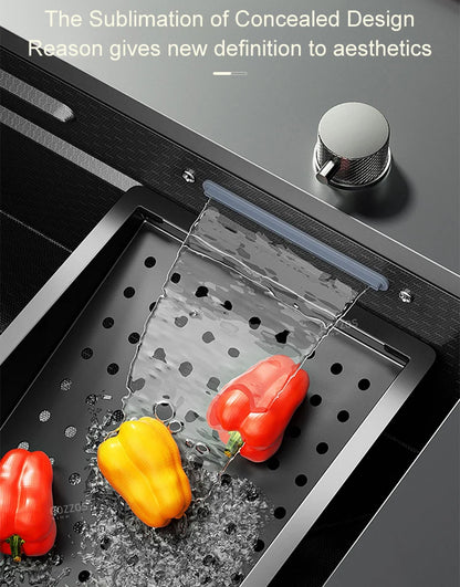 Waterfall Sink Large Single Slot Stainless Steel Kitchen Sink Embossed Washbasin Under The Basin Installation For Kitchen