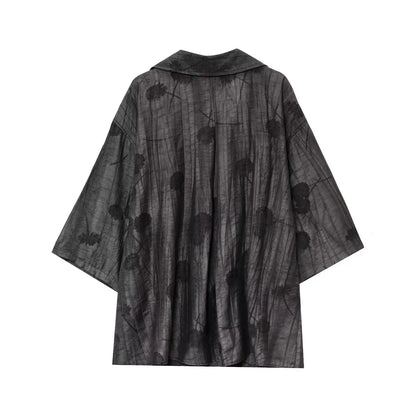 Women Print Long Pants Sets For Women Lapel Half Sleeve Single Breasted Shirts + High Waist Lace-Up Wide Leg Pants