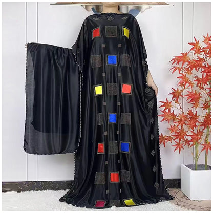 African Abaya For Women Kaftan islamic Clothing With Scarf African Women Dress Inlaid Mubarak Dubai Femme Luxury Muslim Dress