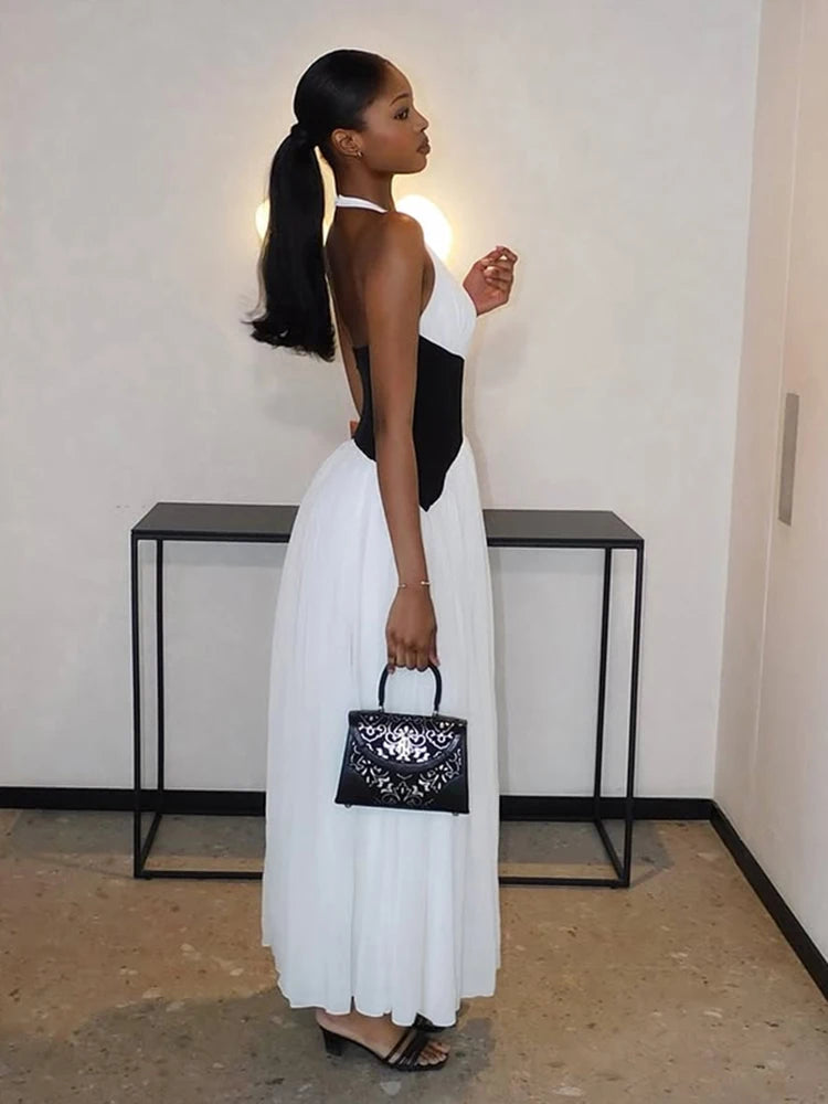 Seltsame Puss Halter-Backless Kleid Frauen Elegante Patchwork Korsett Tiefem v-ausschnitt Ärmellose Sommer Elegan Geburtstag Party Vestidos.