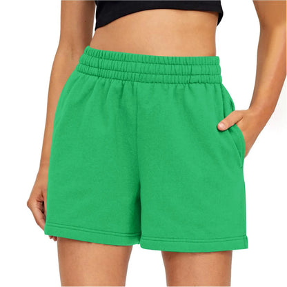 Plain Color Sports Shorts Casual Summer Comfortable And Soft Elastic High Waist Running Shorts With Pockets For Women